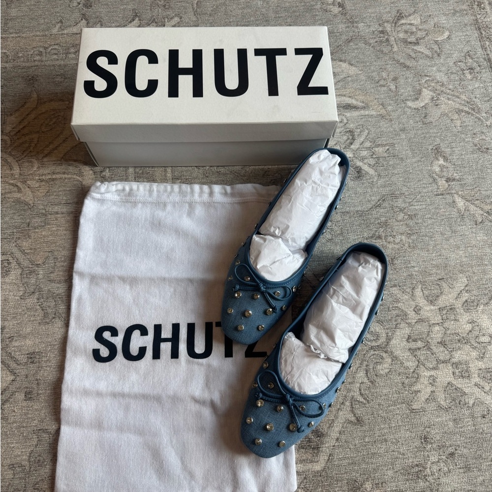 Schutz Arissa Rhinestone Flats Women’s Size 7B Azul Blue Slip-On Shoes NEW w box - Picture 5 of 10